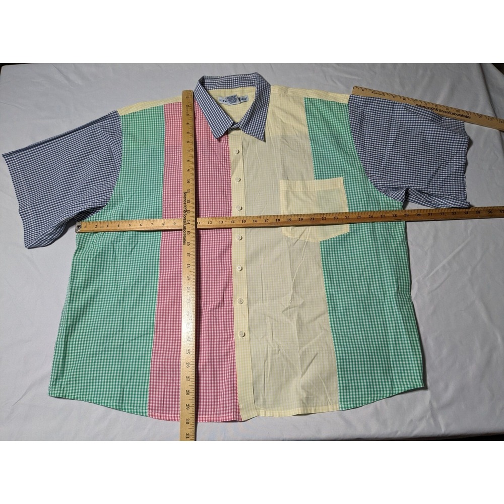 VTG IRVINE PARK Mix-Match Gingham Men 3XL Cotton Blend Multicolor Shirt - Picture 7 of 15